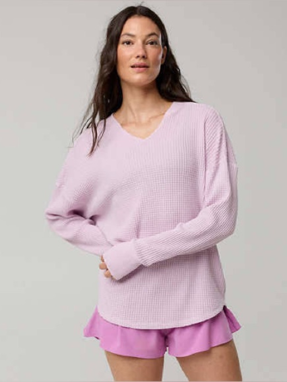 NWT- Aerie Offline Waffle Notch Neck Long Sleeve T-Shirt - Size XS- Orchid